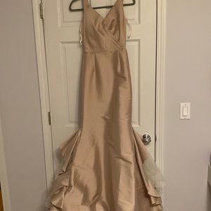 Sachin and Babi blush gown with tule ruffle detail / mini train